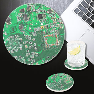 Computer Geek Circuit Board Green Coaster