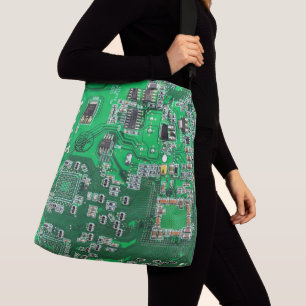 Computer Geek Circuit Board Green Crossbody Bag