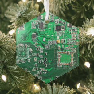 Computer Geek Circuit Board Green Glass Tree Decoration