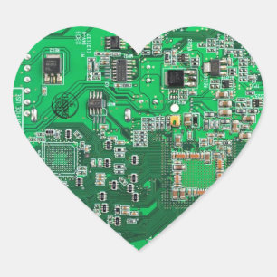 Computer Geek Circuit Board Green Heart Sticker