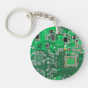Computer Geek Circuit Board Green Key Ring