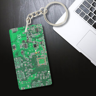 Computer Geek Circuit Board Green Key Ring