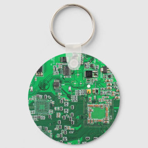 Computer Geek Circuit Board Green Key Ring