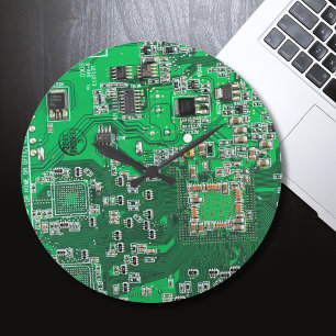 Computer Geek Circuit Board Green Large Clock