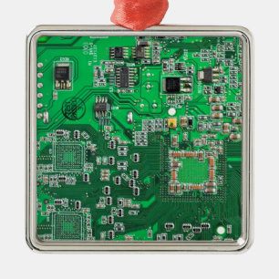 Computer Geek Circuit Board - Green Metal Ornament
