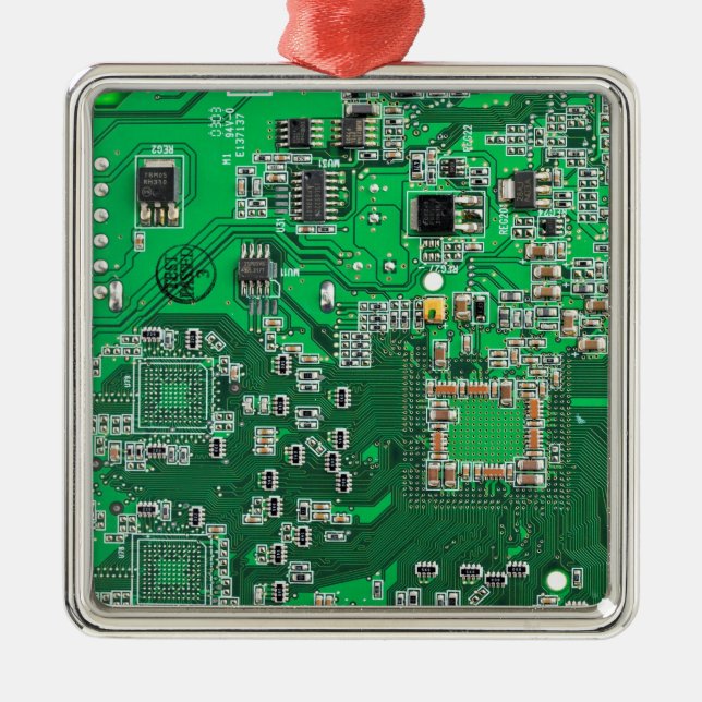 Computer Geek Circuit Board - Green Metal Ornament (Front)