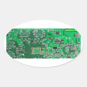 Computer Geek Circuit Board Green Oval Sticker