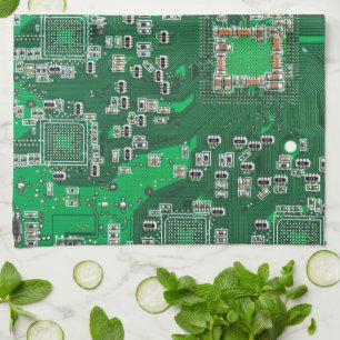 Computer Geek Circuit Board Green Tea Towel