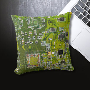 Computer Geek Circuit Board Light Green Cushion