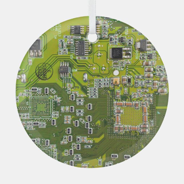 Computer Geek Circuit Board - Light Green Glass Tree Decoration (Front)
