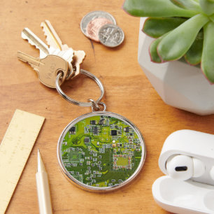 Computer Geek Circuit Board Light Green Key Ring