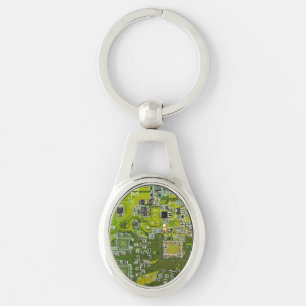Computer Geek Circuit Board Light Green Key Ring