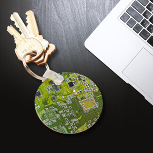 Computer Geek Circuit Board Light Green Key Ring