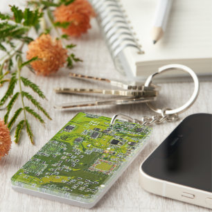 Computer Geek Circuit Board Light Green Key Ring