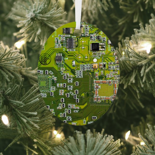 Computer Geek Circuit Board - Light Green Metal Tree Decoration (Insitu)