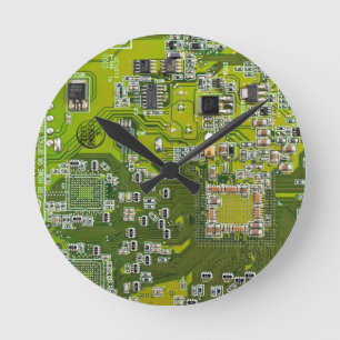 Computer Geek Circuit Board Light Green Round Clock