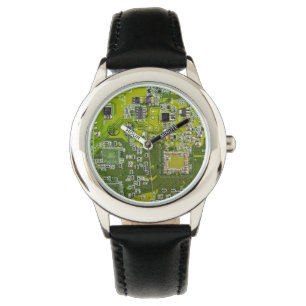 Computer Geek Circuit Board Light Green Watch