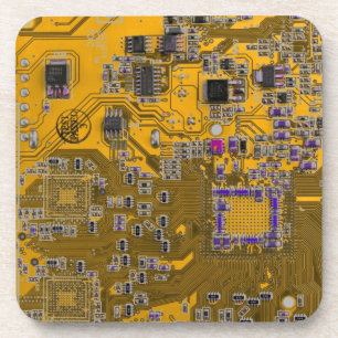 Computer Geek Circuit Board Light Orange Coaster