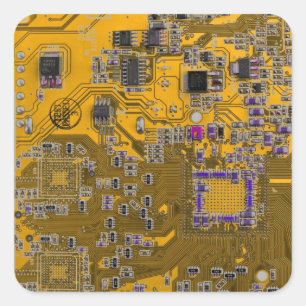 Computer Geek Circuit Board Light Orange Square Sticker