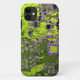 Computer Geek Circuit Board - neon yellow iPhone 11 Case
