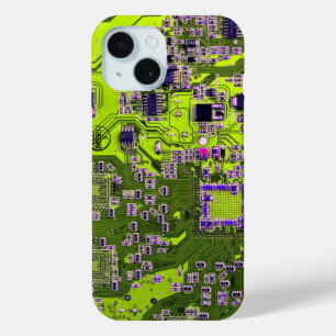 Computer Geek Circuit Board Neon Yellow iPhone 15 Case