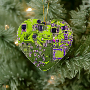 Computer Geek Circuit Board - neon yellow Ceramic Tree Decoration