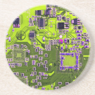 Computer Geek Circuit Board Neon Yellow Coaster