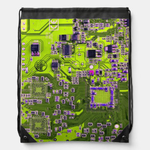 Computer Geek Circuit Board Neon Yellow Drawstring Bag