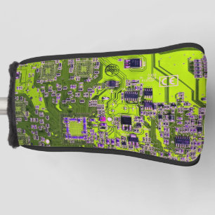 Computer Geek Circuit Board Neon Yellow Golf Head Cover