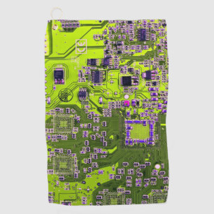 Computer Geek Circuit Board Neon Yellow Golf Towel