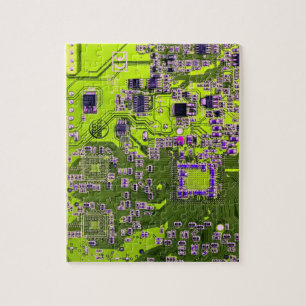 Computer Geek Circuit Board Neon Yellow Jigsaw Puzzle