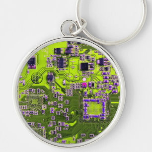 Computer Geek Circuit Board Neon Yellow Key Ring