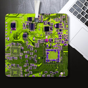 Computer Geek Circuit Board Neon Yellow Metal Tree Decoration