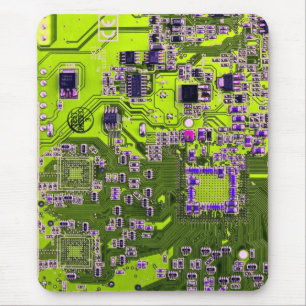 Computer Geek Circuit Board Neon Yellow Mouse Pad