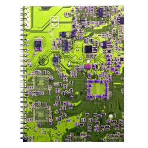 Computer Geek Circuit Board Neon Yellow Notebook