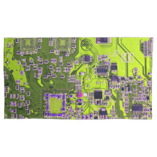 Computer Geek Circuit Board Neon Yellow Pillowcase