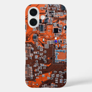 Computer Geek Circuit Board Orange iPhone 16 Case