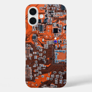 Computer Geek Circuit Board Orange iPhone 16 Plus Case