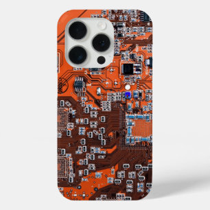 Computer Geek Circuit Board Orange iPhone 15 Pro Case
