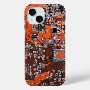 Computer Geek Circuit Board Orange iPhone 15 Case