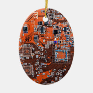 Computer Geek Circuit Board Orange Ceramic Ornament