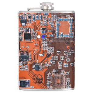 Computer Geek Circuit Board Orange Hip Flask