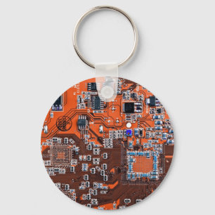 Computer Geek Circuit Board Orange Key Ring