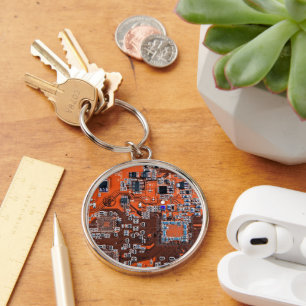 Computer Geek Circuit Board Orange Key Ring