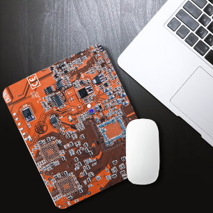 Computer Geek Circuit Board Orange Mouse Pad