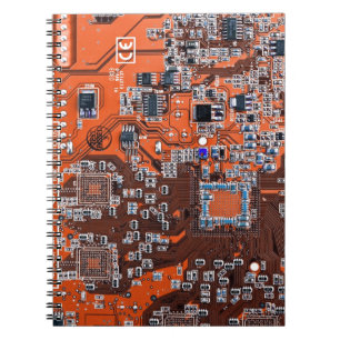 Computer Geek Circuit Board Orange Notebook
