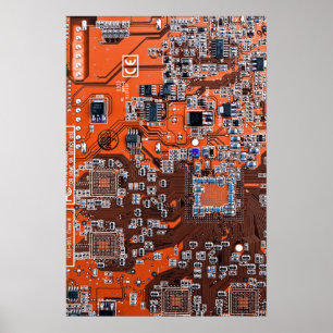 Computer Geek Circuit Board Orange Poster