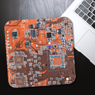 Computer Geek Circuit Board Orange Square Sticker