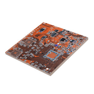 Computer Geek Circuit Board Orange Tile