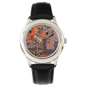 Computer Geek Circuit Board Orange Watch